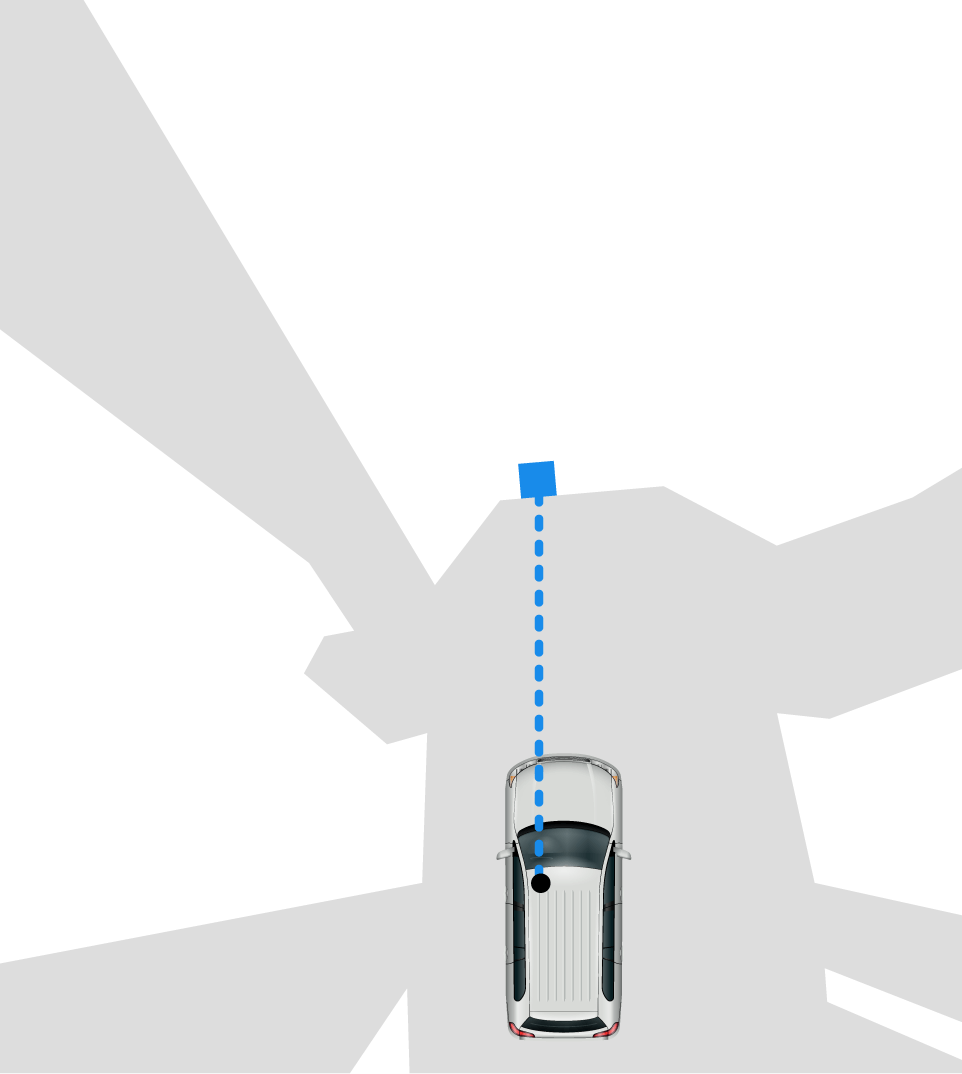 A nearest visible point more than 30 feet in front of the vehicle at ground level