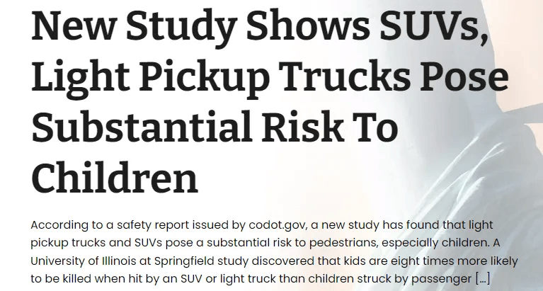 New study shows SUVS, light pickups trucks pose substantial threat to children